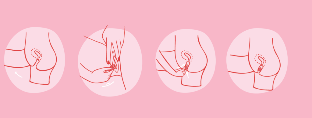 diagram showing 4 step process to insert a cup