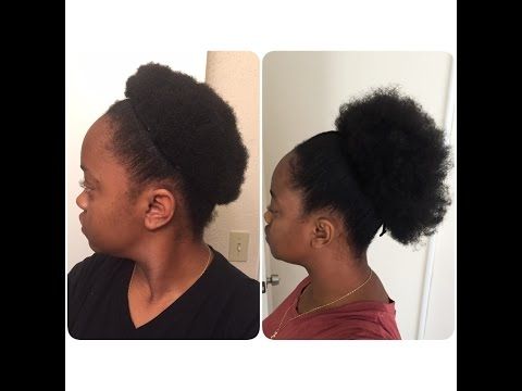 side view before and after of a woman's hair in a ponytail after using chebe powder