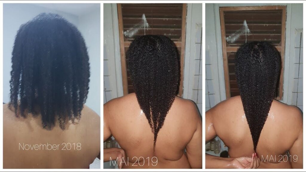 befoe and after of a woman's hair after using chebe powder